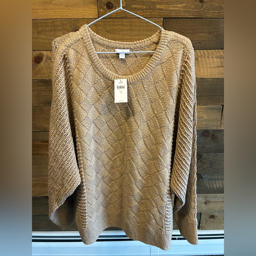 J. Jill Textured Tan Crew Neck Sweater